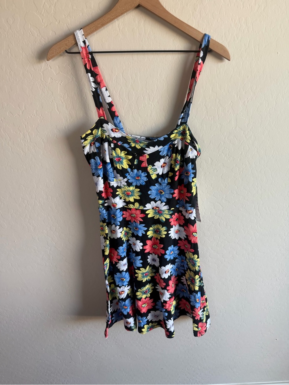 Almost Famous Floral Scoop Neck Slip Dress L Y2K Skater Babydoll 90s NWT Stretch